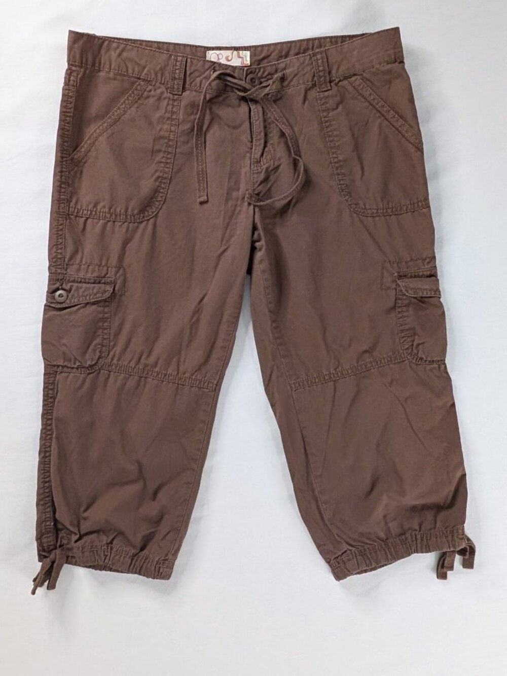 Y2k Brown Cargo Pocket Cinch Leg Vintage Capris